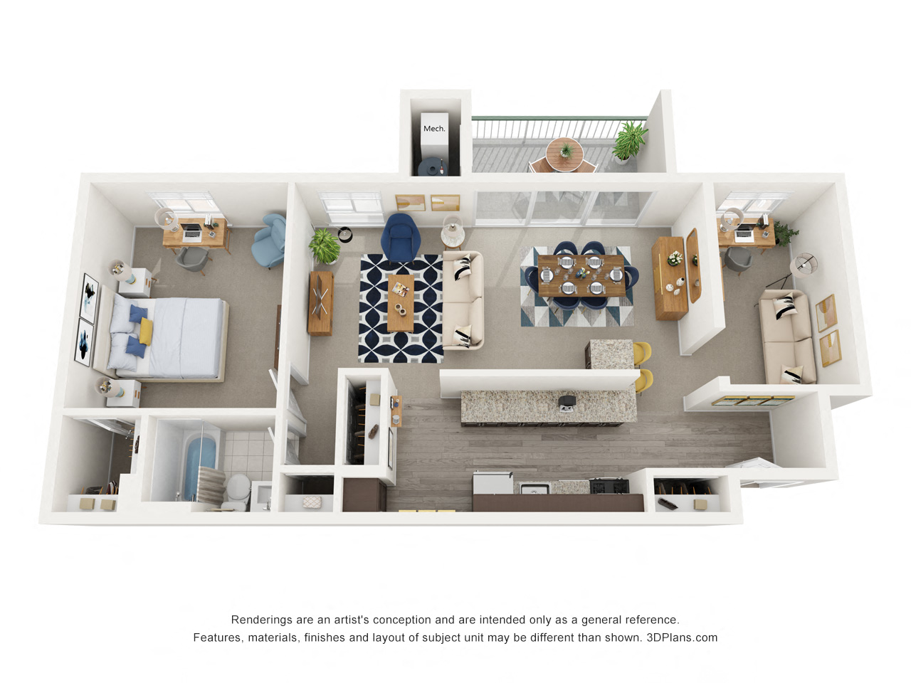 Floor plan for 1 bed, 1 bath, 900 sqft